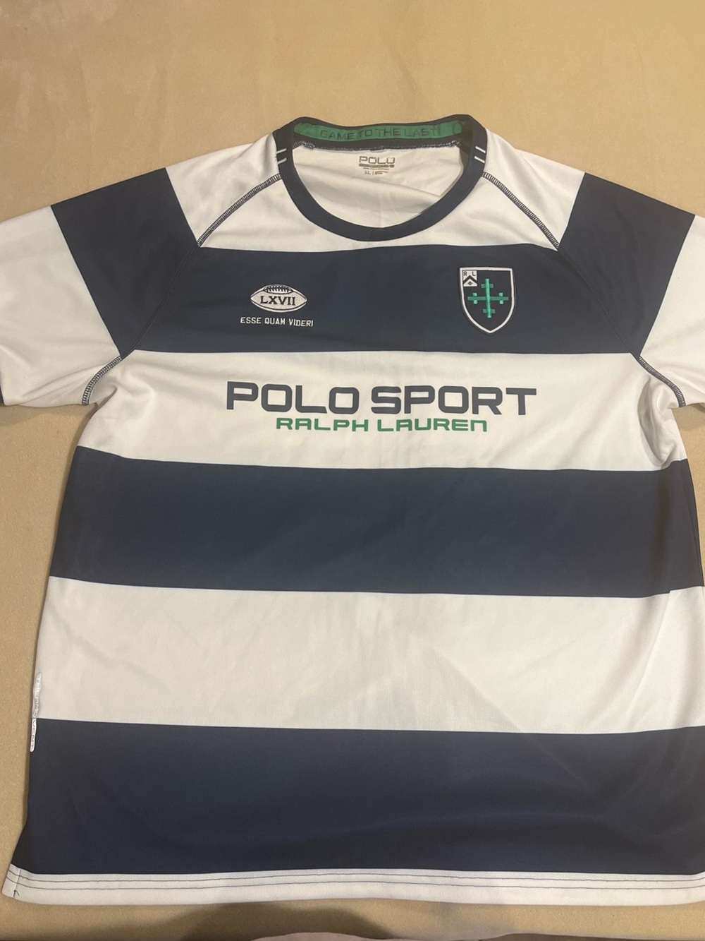 Ralph Lauren Polo Sport Navy, White & Green Striped Rugby Tee